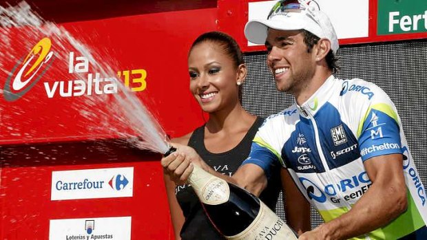 Champagne moment: Matthews celebrates his victory n the podium.