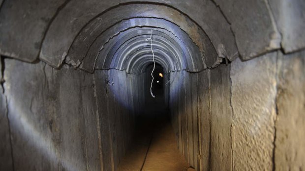 A view of a tunnel reportedly dug by Palestinians beneath the border between the Gaza Strip and Israel.