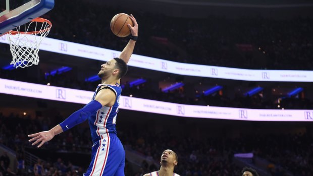 Easy win: Ben Simmons throws down a dunk.