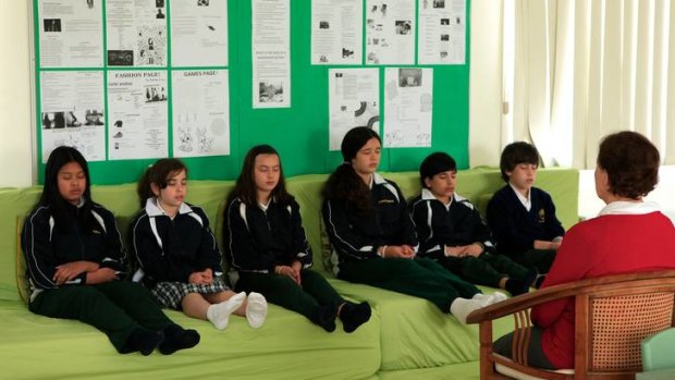 Students practise transcendental meditation at the Maharishi School in Reservoir.