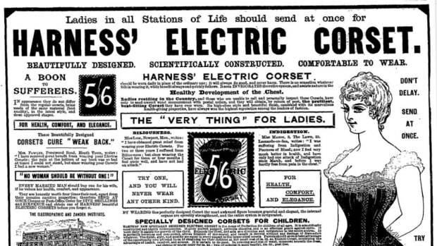 The new-fangled quackery: An advertisement for electrical miracle cure underwear.