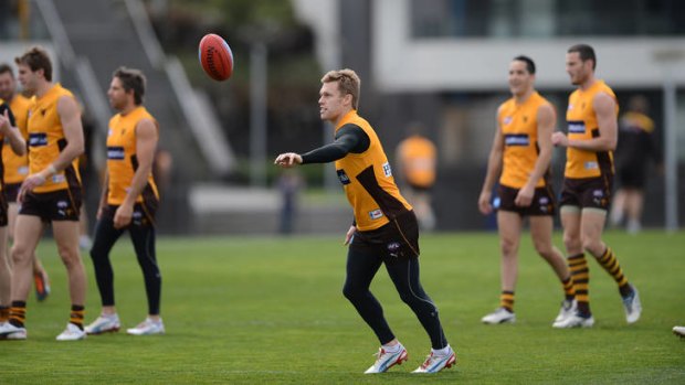 A day less to prepare: Sam Mitchell at Hawthorn training at Waverley Park this week.