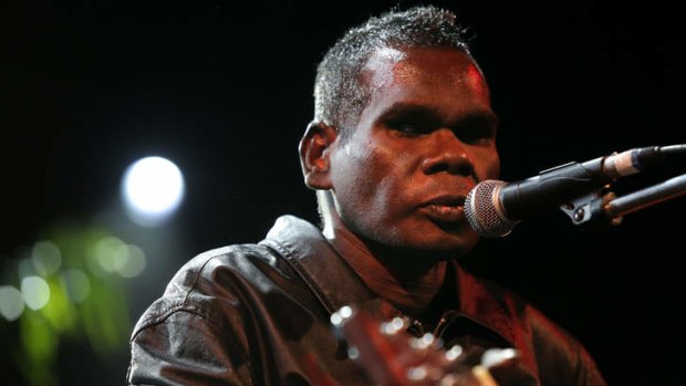 Gurrumul performing on stage three.