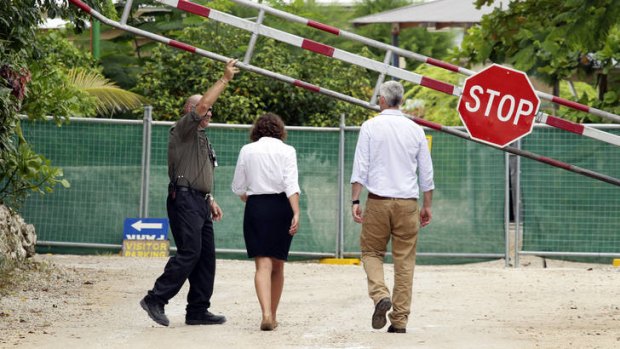 Amnesty's Graham Thom (right) and Alex Pagliano arrive at the Nauru processing centre.