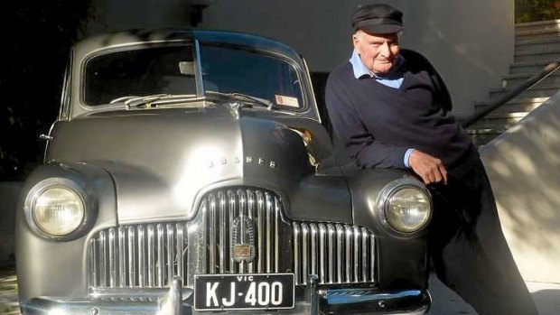 Peter Briggs with the 1946 Holden Prototype.