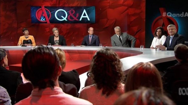 The star panellist of <i>Q&A</i> was journalist Peter Greste, third from left, who is as gently spoken as he is persuasive.