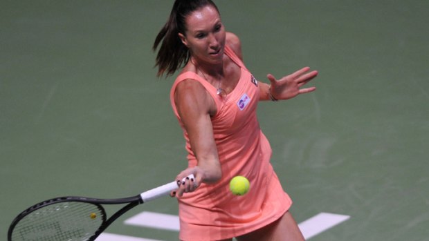 Out-classed: Jelena Jankovic on court in Istanbul against Serena Williams.