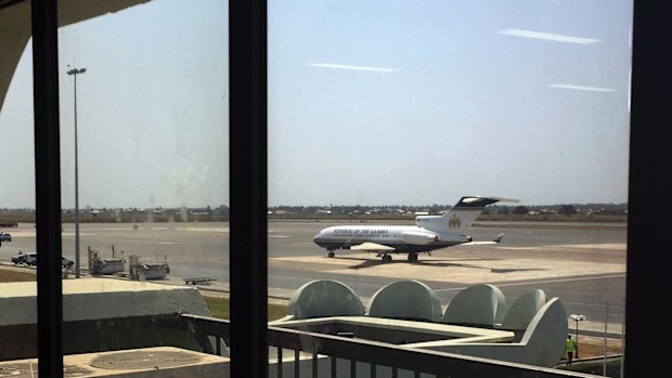 A Gambian Presidential aircraft is parked on the tarmac of Baunjul'a airport, in Gambia, 