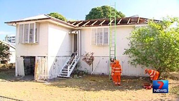 The house which lost its roof when a water spout made landfall in Hervey Bay. Photo: Seven News