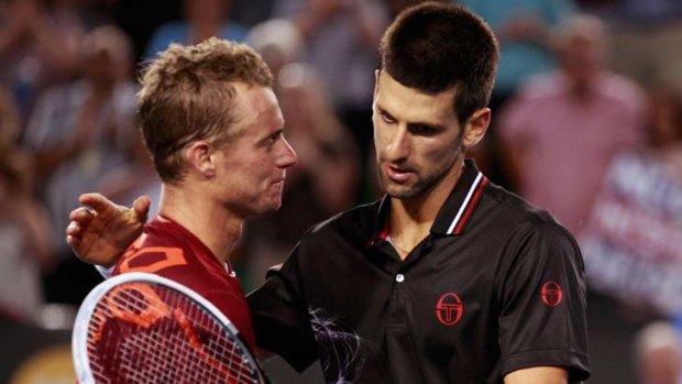 On course for a round two clash with Novak Djokovic ... Lleyton Hewitt.