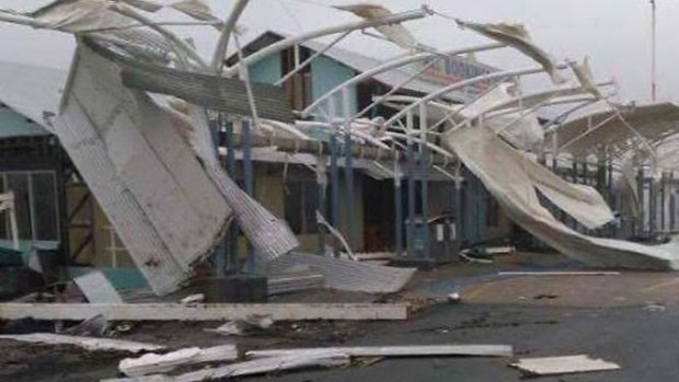 Buildings were destroyed at Shute Harbour as Cyclone Debbie pounded Airlie Beach.