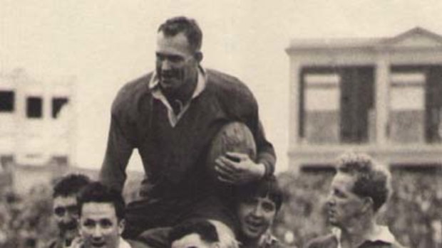 The glory days ... Jack Rayner, then captain-coach of the Rabbitohs is chaired off.
