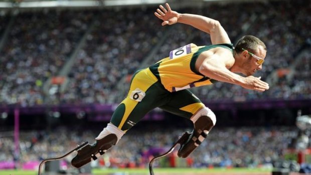 Banned from Paralympics ... South Africa's Oscar Pistorius starts his men's 400m round 1 heats at the London 2012 Olympic Games.