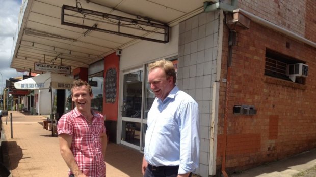 Willow and Spoon cafe owner Keith Nunns with councillor Andrew Wines at the tired Alderley shopping precinct.
