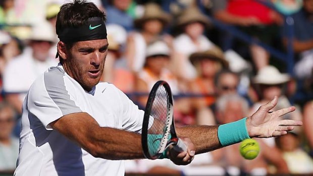 Juan Martin Del Potro plays a forehand during his quarter-final agains Andy Murray.