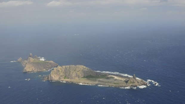 The disputed islets, known as the Senkaku in Japan and the Diaoyu in China, seen from a Chinese marine surveillance plane.