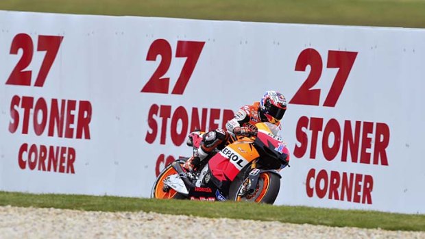 In control ... Casey Stoner on his way to locking in his farewell victory at Phillip Island, his home turf.