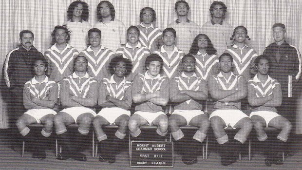 Once were teammates: Manly's Steve Matai (middle row, second from right) and Sydney Roosters Sonny Bill Williams (front row, centre) were  chuffed in this team photo of Mount Albert Grammar School rugby league side in Auckland in 2001.