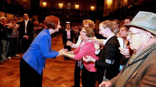 Prime Minister Julia Gillard at the NSW Labor annual state conference at the Sydney Town Hall.