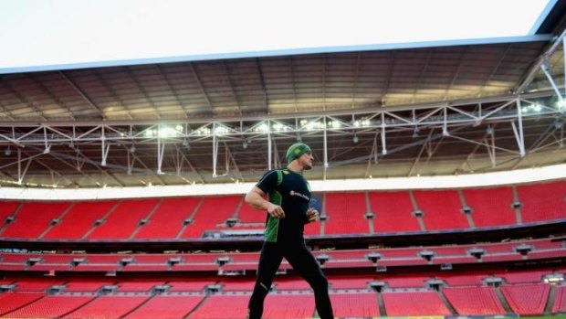 Brent Tate warms up at Wembley during the World Cup last year.