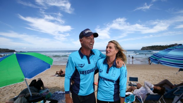 Lifeguards Kristian Yates, aka Yatesy, and Nicola Atherton at work on Bondi Beach with the <i>Bondi Rescue</i> TV crew. 