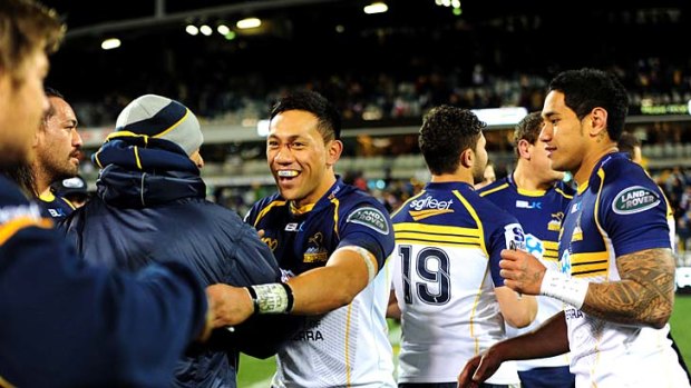 Solid foundations: Brumbies player Christian Lealiifano celebrates their win against the Cheetahs.