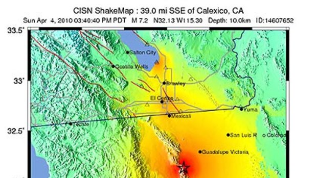 An image of the earthquake that struck south of the US-Mexico border, felt across southern California and Arizona.