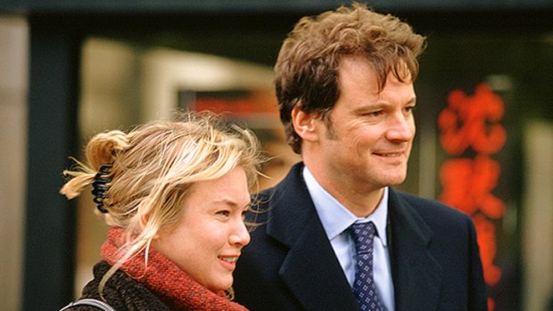 Bridget Jones and Mark Darcy, played by Renee Zellweger and Colin Firth.