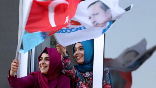 Erdogan supporters during an election rally in Ankara on Friday.