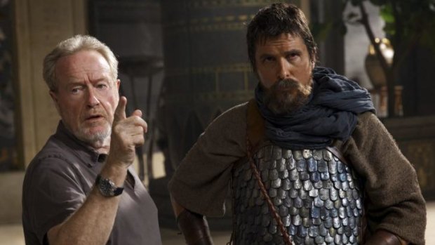 Ridley Scott and Christian Bale on set for Exodus: Gods and Kings.