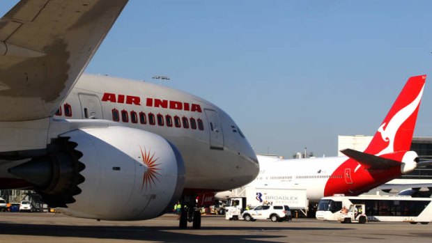 The Air India Dreamliner heads to the gate at Sydney Airport.