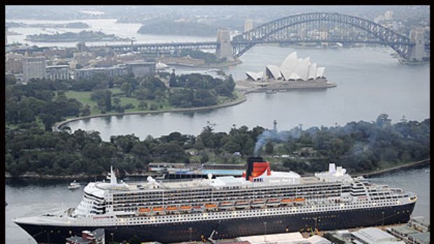 Queen Mary 2 berths in Sydney Harbour  today.
