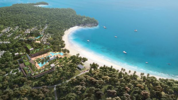 An artist's impression of a proposed eco-friendly hotel at Fisherman's Beach on Great Keppel Island.