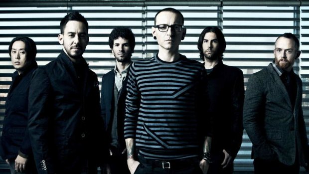 Powerful &#8230; Chester Bennington (third from right) will front Linkin Park at Soundwave.