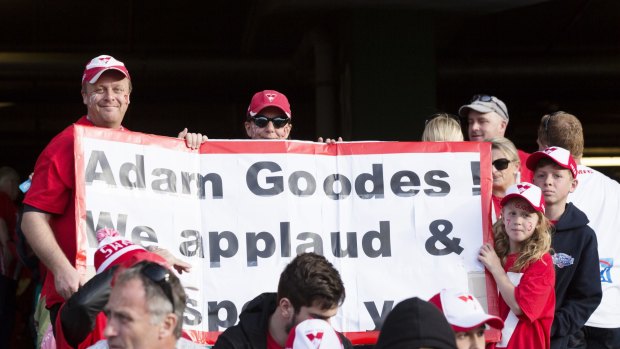 Fans around the ground held banners to show support for Goodes. 