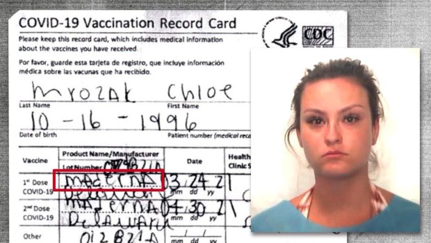 The alleged fake COVID-19 vaccination card that misspelled Moderna as 'Maderna'.
