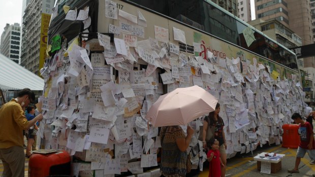 A public bus has become a focal point for the anti-government protest in Mong Kok.