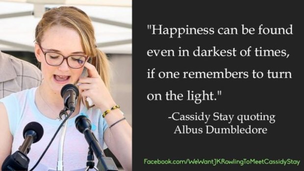 Cassidy Stay quoting Dumbledore at her parents and siblings' funeral.