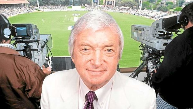Richie Benaud in the commentary box.
