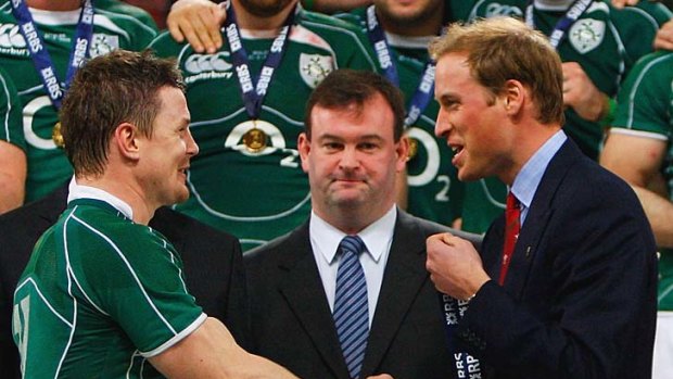 Another invitee Brian O'Driscoll shakes hands with Prince William after Ireland won the Six Nations Grand Slam in 2009.
