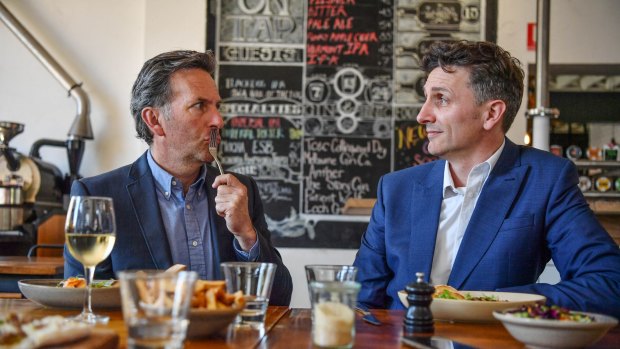 Comedy duo Lano and Woodley have fun over lunch at Craft and Co in Collingwood.  