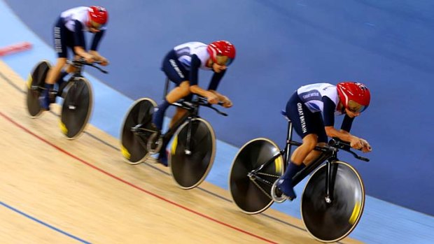 Dani King, Laura Trott, and Joanna Rowsell of Great Britain won the gold medal in the women's team pursuit.