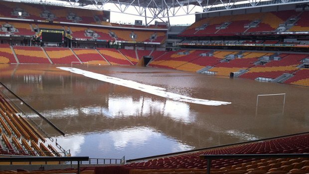 Suncorp Stadium drowns in the January floods.