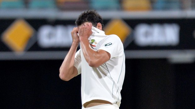 Frustrated: Mitchell Starc reacts to a missed chance.