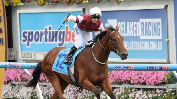 The one to beat: Golden Slipper favourite Earthquake wins the Blue Diamond at Caulfield last month.