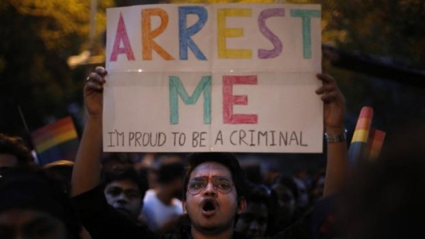 Defiant: an Indian gay rights activist challenges the country's authorities after Wednesday's shock Supreme Court decision.