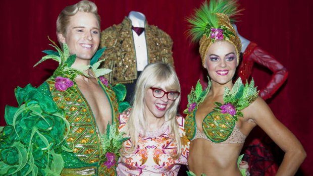 Sequins, pineapple bras and things: Catherine Martin, middle,  at the  Powerhouse Museum for the opening of the Strictly Ballroom exhibition.