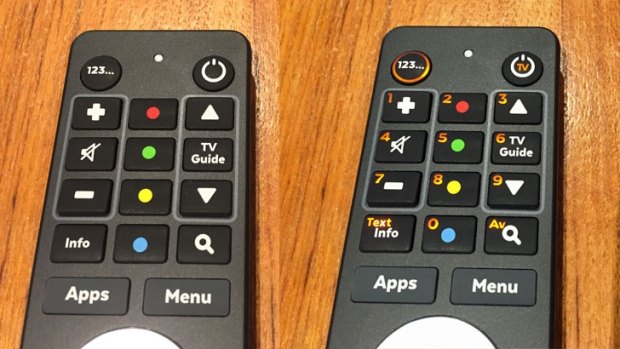 The remote's number pad is hidden inside the other buttons – press "123..." to light them up.