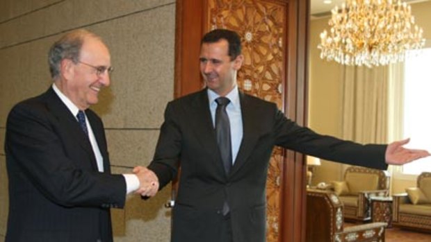 Talks...US envoy George Mitchell meets Syria's president Bashar al-Assad.