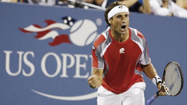 Spain's David Ferrer reacts during his match against Richard Gasquet, of France, in the fourth round of the 2012 US Open.